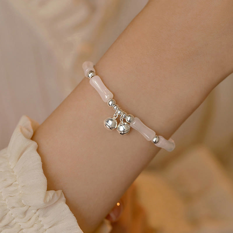 Pulsera de plata de ley 925 con Buddha Stones, jade blanco natural, campana de bambú, pulsera de suerte y felicidad
