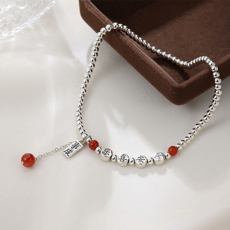 Tobillera con Buddha Stones en plata de ley 925, cuentas pequeñas de ágata roja, bendición de paz y alegría