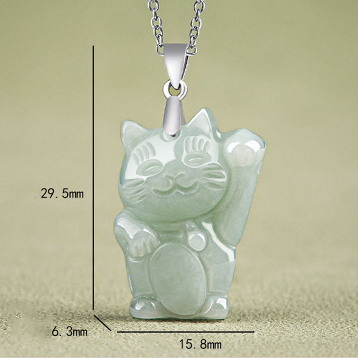 Collar con colgante de gato de la fortuna y jade de plata de ley 925 con Buddha Stones y prosperidad