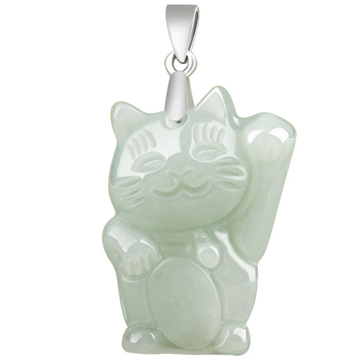 Collar con colgante de gato de la fortuna y jade de plata de ley 925 con Buddha Stones y prosperidad