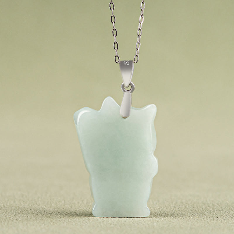 Collar con colgante de gato de la fortuna y jade de plata de ley 925 con Buddha Stones y prosperidad