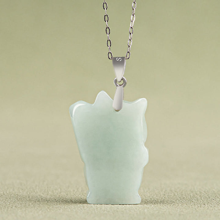 Collar con colgante de gato de la fortuna y jade de plata de ley 925 con Buddha Stones y prosperidad
