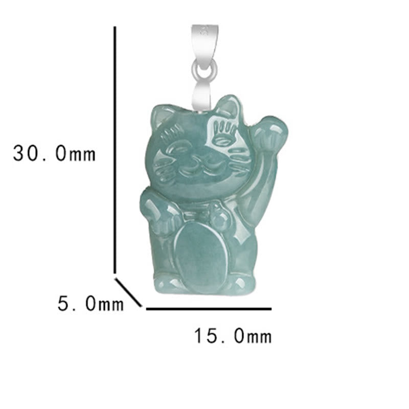 Collar con colgante de gato de la suerte de jade natural en plata de ley 925 con Buddha Stones y abundancia