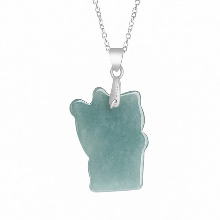 Collar con colgante de gato de la suerte de jade natural en plata de ley 925 con Buddha Stones y abundancia