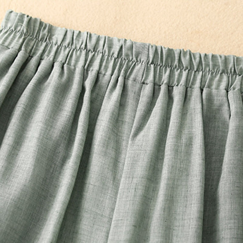 Pantalones anchos de algodón y lino con botones de rana china de color liso para mujer con Buddha Stones - image 18