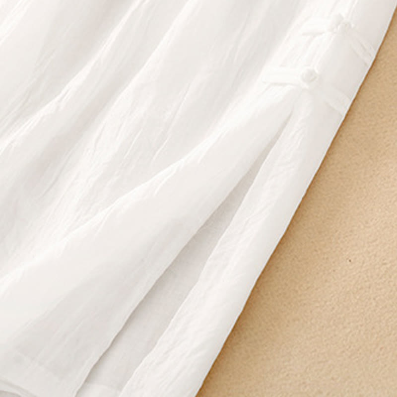 Pantalones anchos de algodón y lino con botones de rana china de color liso para mujer con Buddha Stones - image 5