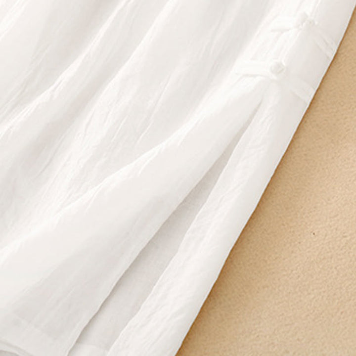 Pantalones anchos de algodón y lino con botones de rana china de color liso para mujer con Buddha Stones - image 5