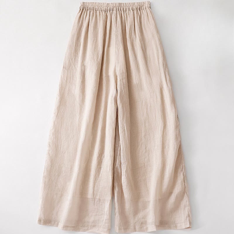 Pantalones anchos de lino y algodón de doble capa con bordado de Buddha Stones para mujer, con bolsillos - image 17