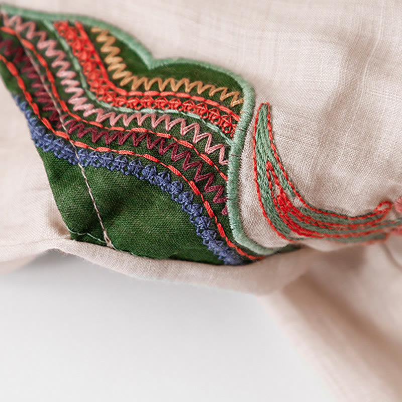 Pantalones anchos de lino y algodón de doble capa con bordado de Buddha Stones para mujer, con bolsillos - image 20