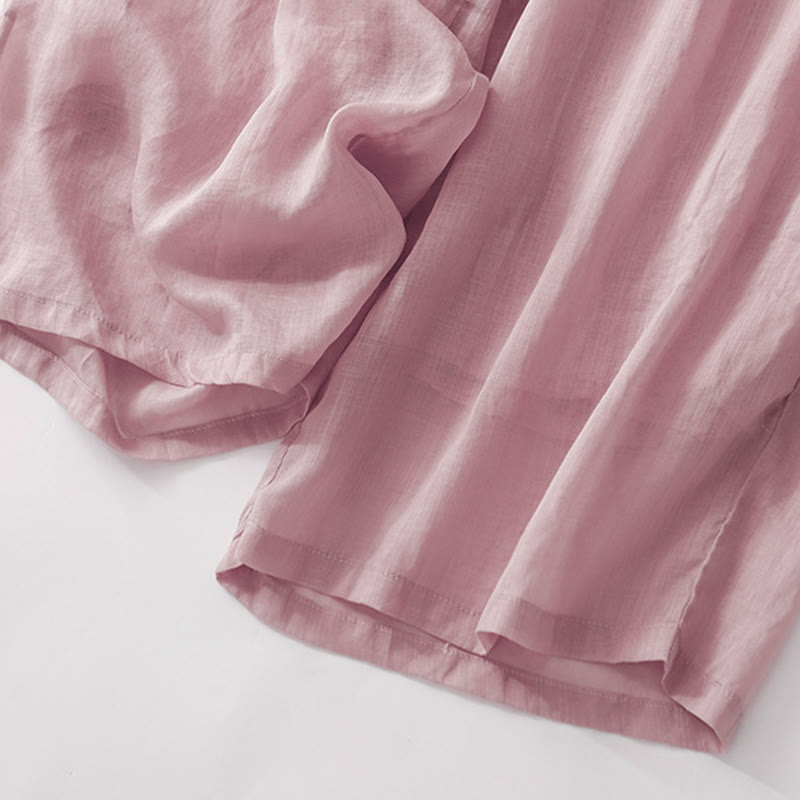 Pantalones anchos de lino y algodón de doble capa con bordado de Buddha Stones para mujer, con bolsillos - image 14