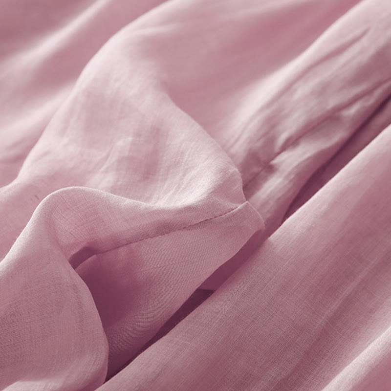 Pantalones anchos de lino y algodón de doble capa con bordado de Buddha Stones para mujer, con bolsillos - image 12