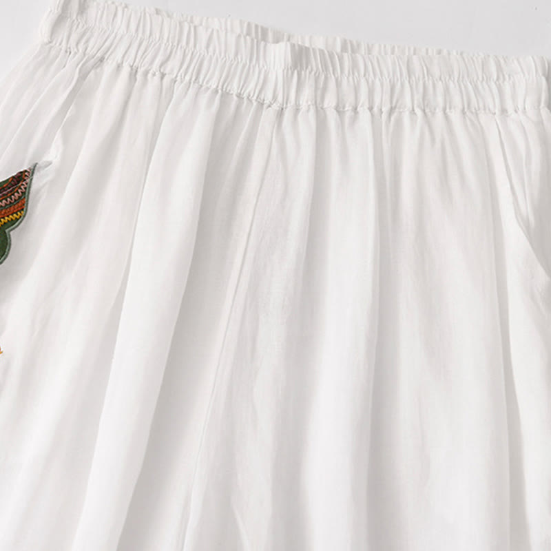 Pantalones anchos de lino y algodón de doble capa con bordado de Buddha Stones para mujer, con bolsillos - image 25