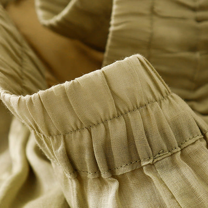 Pantalones anchos de lino y algodón de doble capa con bordado de Buddha Stones para mujer, con bolsillos - image 3