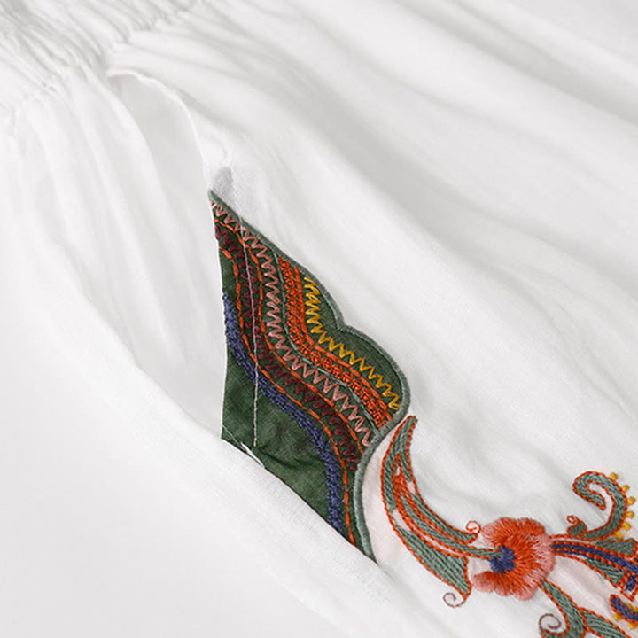 Pantalones anchos de lino y algodón de doble capa con bordado de Buddha Stones para mujer, con bolsillos - image 26