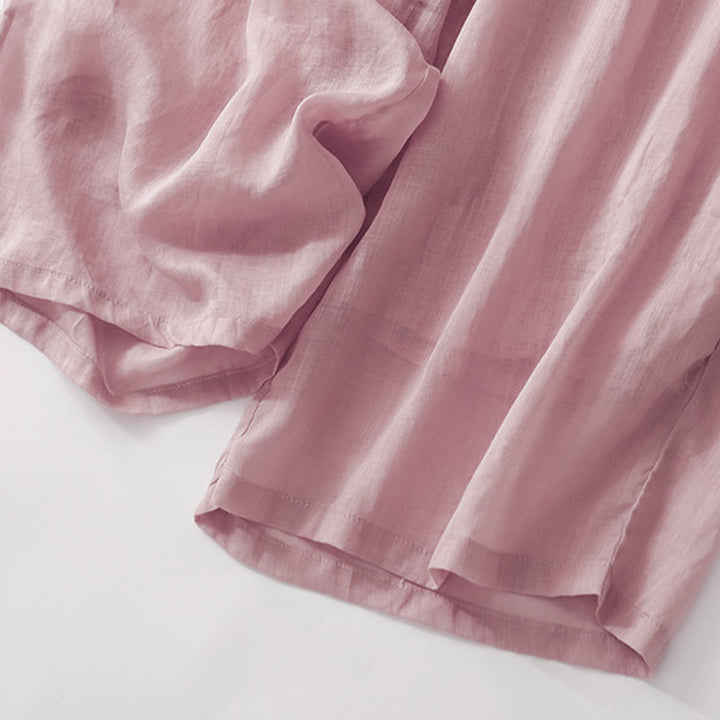 Pantalones anchos de lino y algodón de doble capa con bordado de Buddha Stones para mujer, con bolsillos - image 14