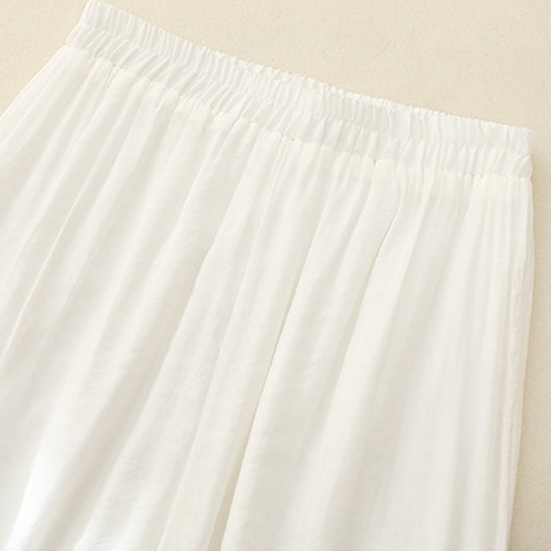 Pantalones anchos de lino y algodón con abertura y botones de rana china de doble capa con bordado artístico de flores y Buddha Stones para mujer - image 4