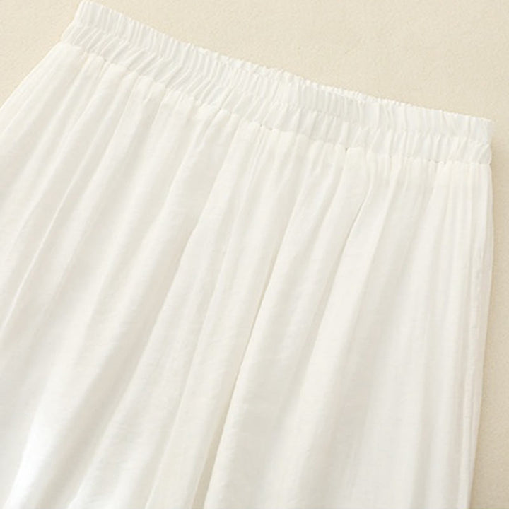 Pantalones anchos de lino y algodón con abertura y botones de rana china de doble capa con bordado artístico de flores y Buddha Stones para mujer - image 4