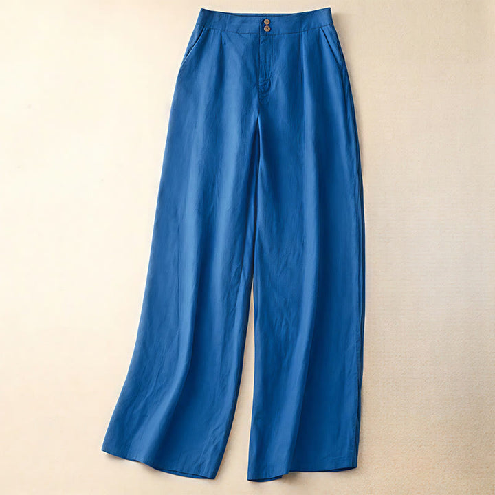Pantalones anchos de lino con diseño sencillo e informal de verano para mujer con bolsillos con cremallera de Buddha Stones - Azul real - US8-10，UK/AU12-14，EU40-42 (2XL) - image 16