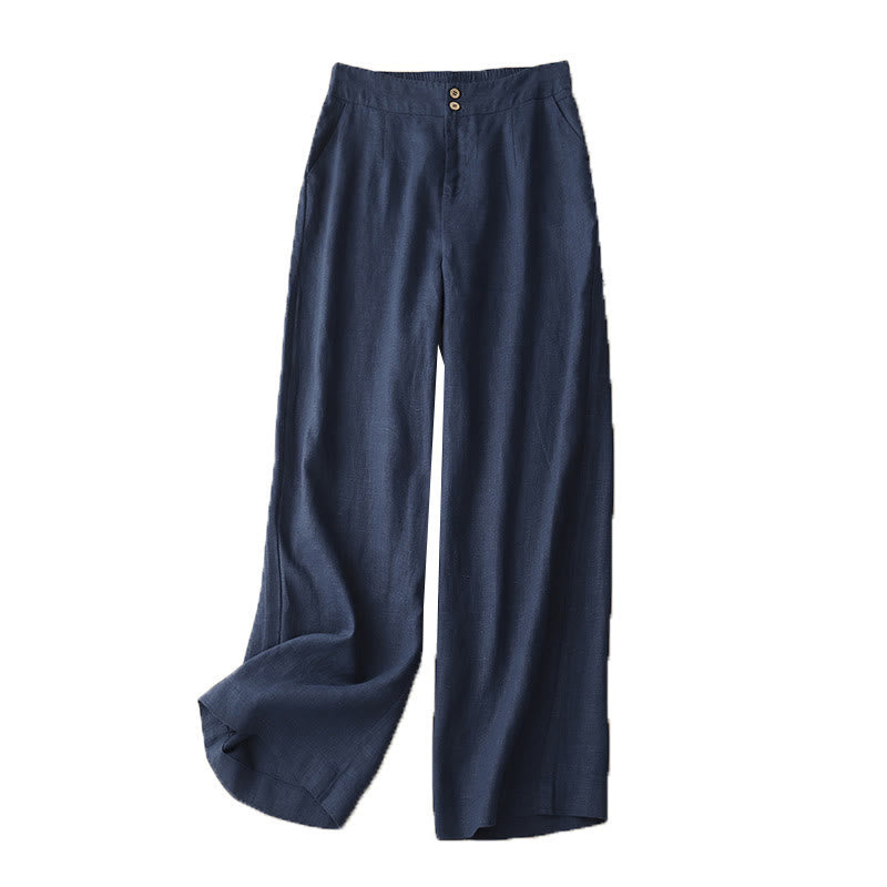 Pantalones anchos de lino con diseño sencillo e informal de verano para mujer con bolsillos con cremallera de Buddha Stones - image 60