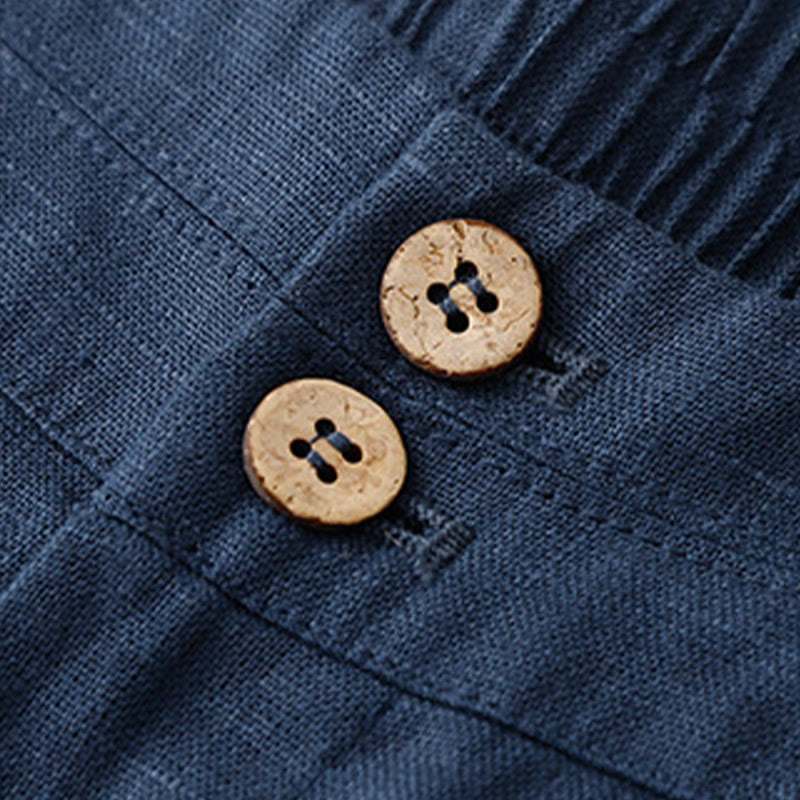 Pantalones anchos de lino con diseño sencillo e informal de verano para mujer con bolsillos con cremallera de Buddha Stones - image 57