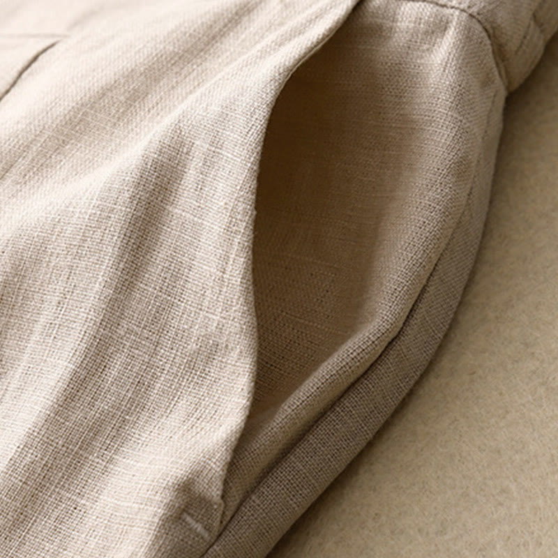 Pantalones anchos de lino con diseño sencillo e informal de verano para mujer con bolsillos con cremallera de Buddha Stones - image 47