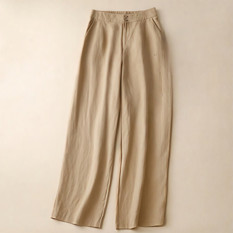 Pantalones anchos de lino con diseño sencillo e informal de verano para mujer con bolsillos con cremallera de Buddha Stones - vara de oro pálida - US8-10，UK/AU12-14，EU40-42 (2XL) - image 36