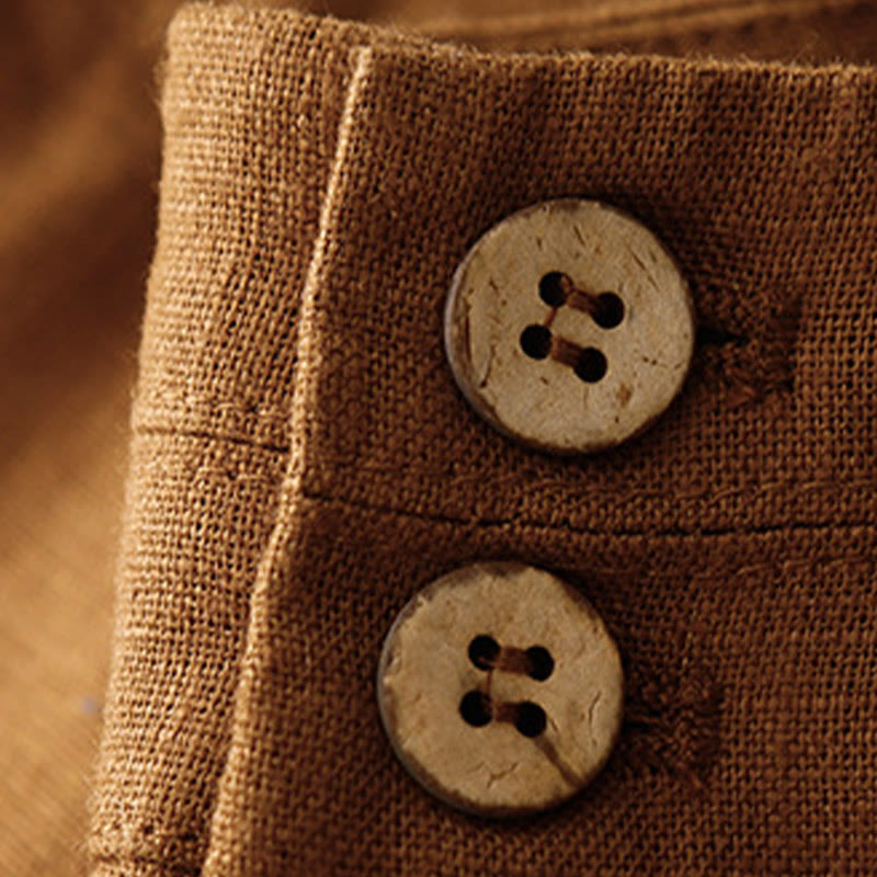 Pantalones anchos de lino con diseño sencillo e informal de verano para mujer con bolsillos con cremallera de Buddha Stones - image 33