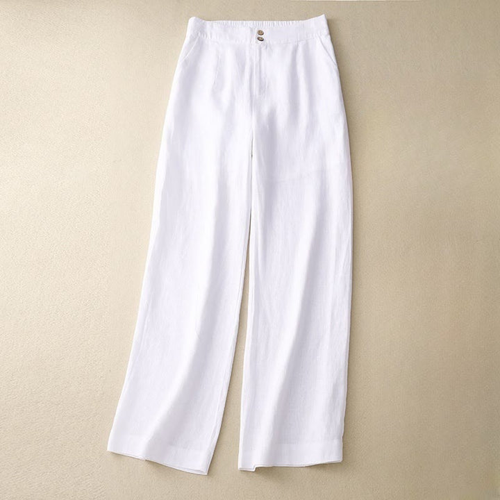 Pantalones anchos de lino con diseño sencillo e informal de verano para mujer con bolsillos con cremallera de Buddha Stones - Blanco - US8-10，UK/AU12-14，EU40-42 (2XL) - image 5