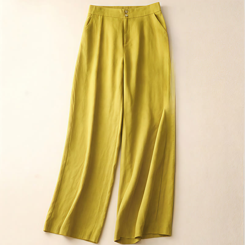 Pantalones anchos de lino con diseño sencillo e informal de verano para mujer con bolsillos con cremallera de Buddha Stones - Amarillo - US8-10，UK/AU12-14，EU40-42 (2XL) - image 50