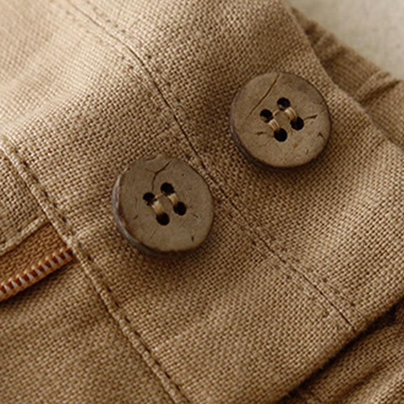 Pantalones anchos de lino con diseño sencillo e informal de verano para mujer con bolsillos con cremallera de Buddha Stones - image 39