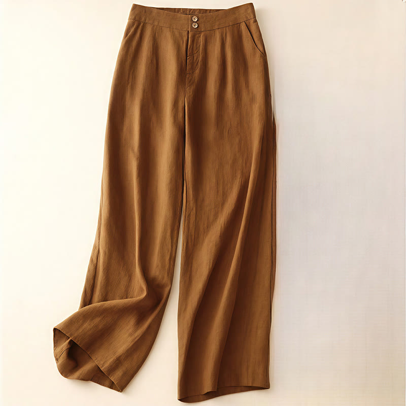 Pantalones anchos de lino con diseño sencillo e informal de verano para mujer con bolsillos con cremallera de Buddha Stones - Chocolate - US8-10，UK/AU12-14，EU40-42 (2XL) - image 31