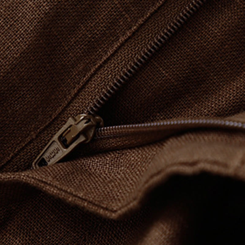 Pantalones anchos de lino con diseño sencillo e informal de verano para mujer con bolsillos con cremallera de Buddha Stones - image 64