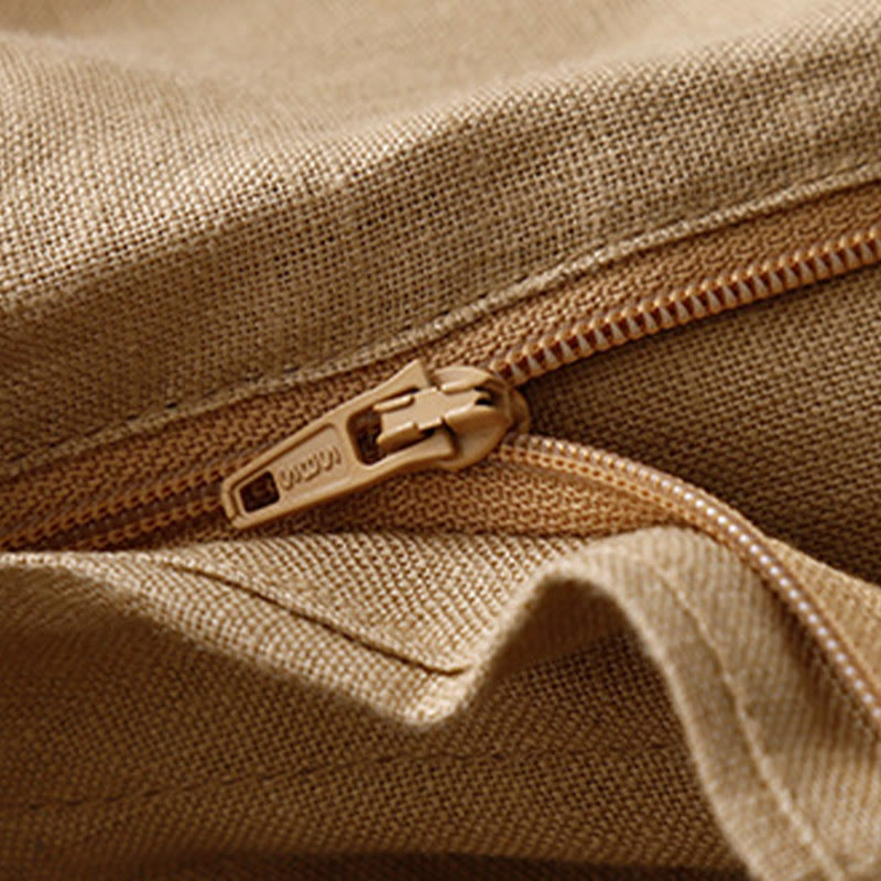 Pantalones anchos de lino con diseño sencillo e informal de verano para mujer con bolsillos con cremallera de Buddha Stones - image 41