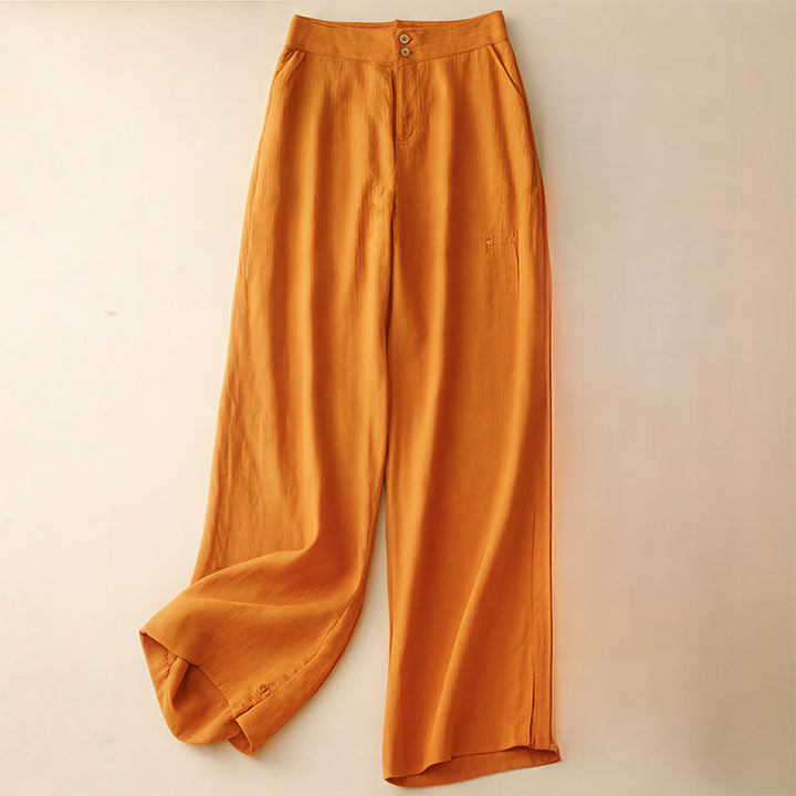 Pantalones anchos de lino con diseño sencillo e informal de verano para mujer con bolsillos con cremallera de Buddha Stones - Naranja oscuro - US8-10，UK/AU12-14，EU40-42 (2XL) - image 21