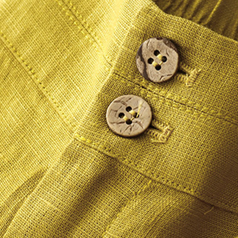 Pantalones anchos de lino con diseño sencillo e informal de verano para mujer con bolsillos con cremallera de Buddha Stones - image 52