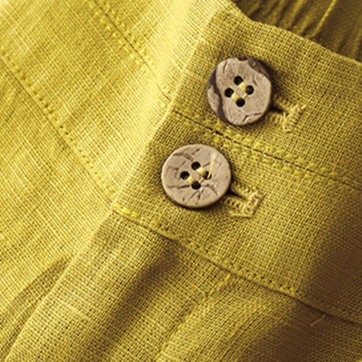 Pantalones anchos de lino con diseño sencillo e informal de verano para mujer con bolsillos con cremallera de Buddha Stones - image 52