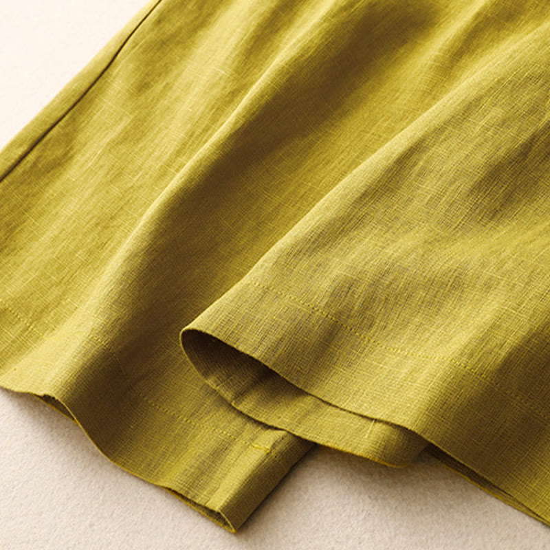 Pantalones anchos de lino con diseño sencillo e informal de verano para mujer con bolsillos con cremallera de Buddha Stones - image 54