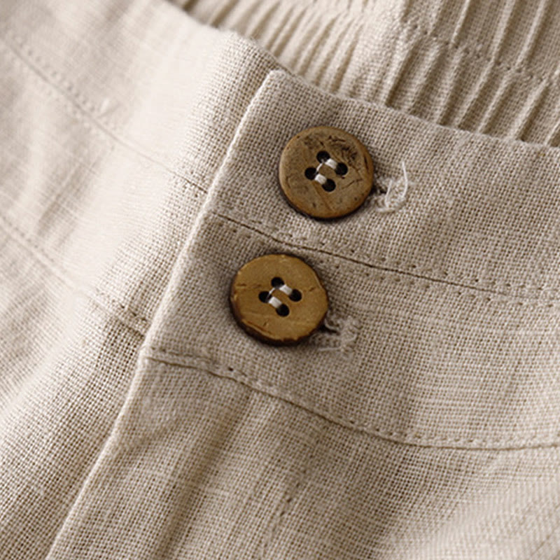 Pantalones anchos de lino con diseño sencillo e informal de verano para mujer con bolsillos con cremallera de Buddha Stones - image 46