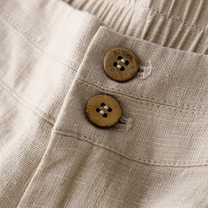 Pantalones anchos de lino con diseño sencillo e informal de verano para mujer con bolsillos con cremallera de Buddha Stones - image 45