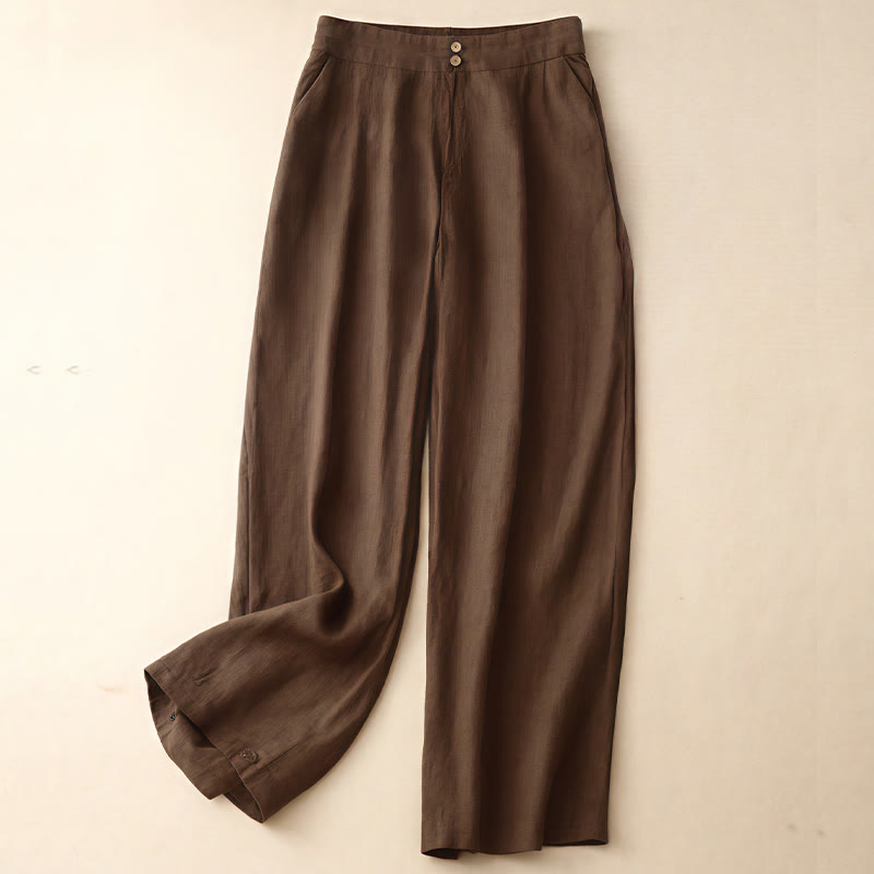 Pantalones de mujer de pierna ancha con bolsillos, diseño sencillo y cremallera, estilo casual de verano, con estampado de Buddha Stones. - Marrón silla de montar - US8-10，UK/AU12-14，EU40-42 (2XL) - image 61