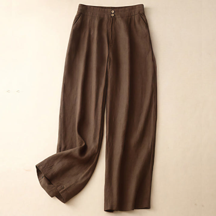 Pantalones de mujer de pierna ancha con bolsillos, diseño sencillo y cremallera, estilo casual de verano, con estampado de Buddha Stones. - Marrón silla de montar - US8-10，UK/AU12-14，EU40-42 (2XL) - image 61