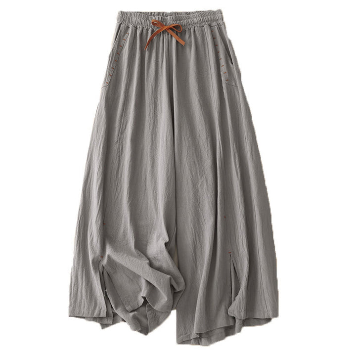 Pantalones de lino y algodón con diseño sencillo e informal de Buddha Stones para mujer, con bolsillos y abertura en la pierna ancha. - image 20