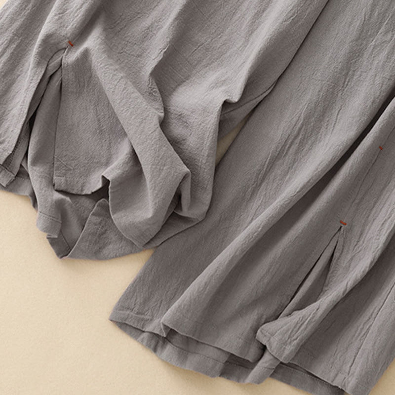 Pantalones de lino y algodón con diseño sencillo e informal de Buddha Stones para mujer, con bolsillos y abertura en la pierna ancha. - image 19