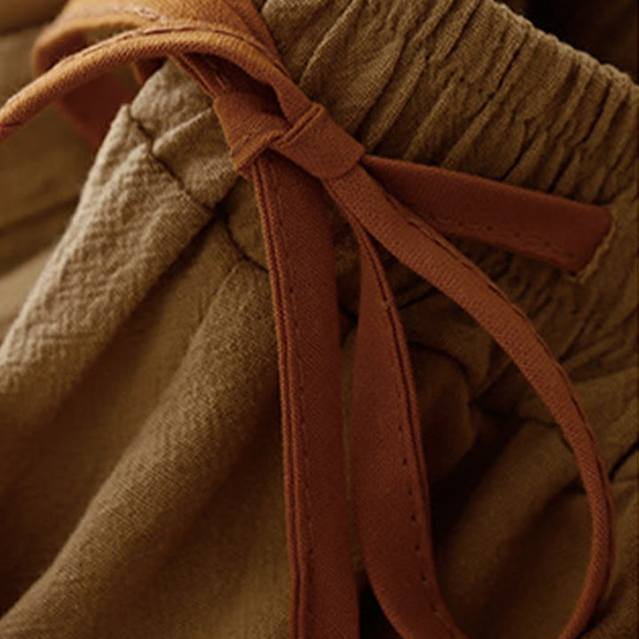 Pantalones de lino y algodón con diseño sencillo e informal de Buddha Stones para mujer, con bolsillos y abertura en la pierna ancha. - image 2