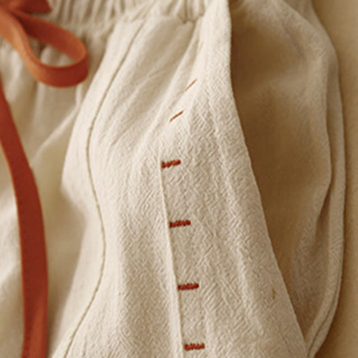 Pantalones de lino y algodón con diseño sencillo e informal de Buddha Stones para mujer, con bolsillos y abertura en la pierna ancha. - image 9