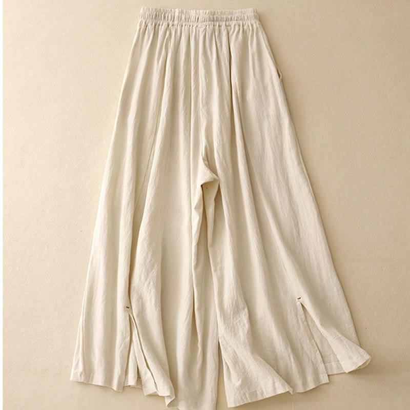 Pantalones de lino y algodón con diseño sencillo e informal de Buddha Stones para mujer, con bolsillos y abertura en la pierna ancha. - image 6