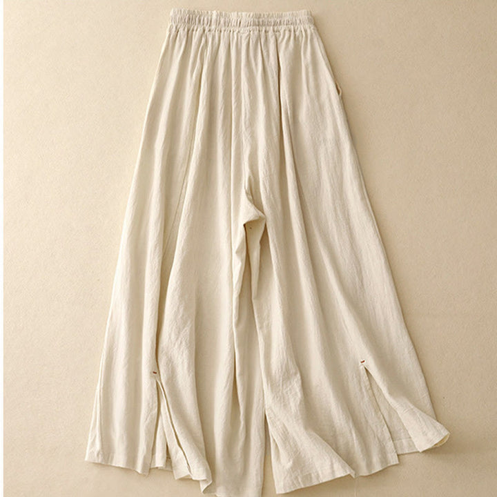 Pantalones de lino y algodón con diseño sencillo e informal de Buddha Stones para mujer, con bolsillos y abertura en la pierna ancha. - image 6