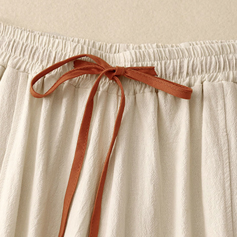 Pantalones de lino y algodón con diseño sencillo e informal de Buddha Stones para mujer, con bolsillos y abertura en la pierna ancha. - image 7