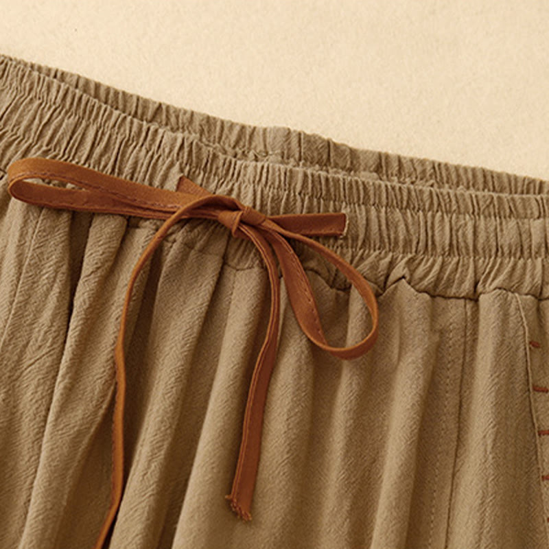 Pantalones de lino y algodón con diseño sencillo e informal de Buddha Stones para mujer, con bolsillos y abertura en la pierna ancha. - image 1