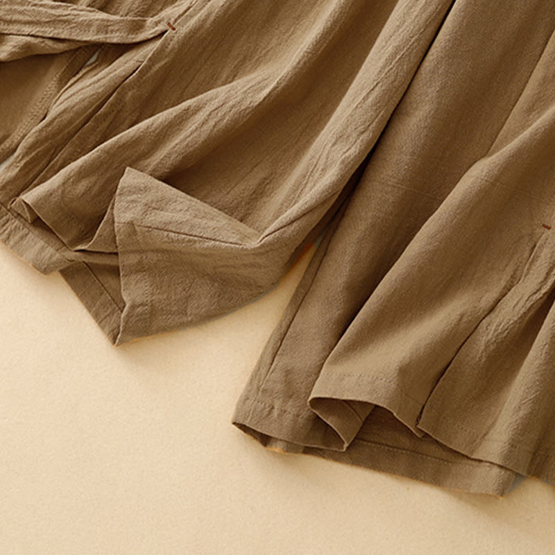 Pantalones de lino y algodón con diseño sencillo e informal de Buddha Stones para mujer, con bolsillos y abertura en la pierna ancha. - image 4